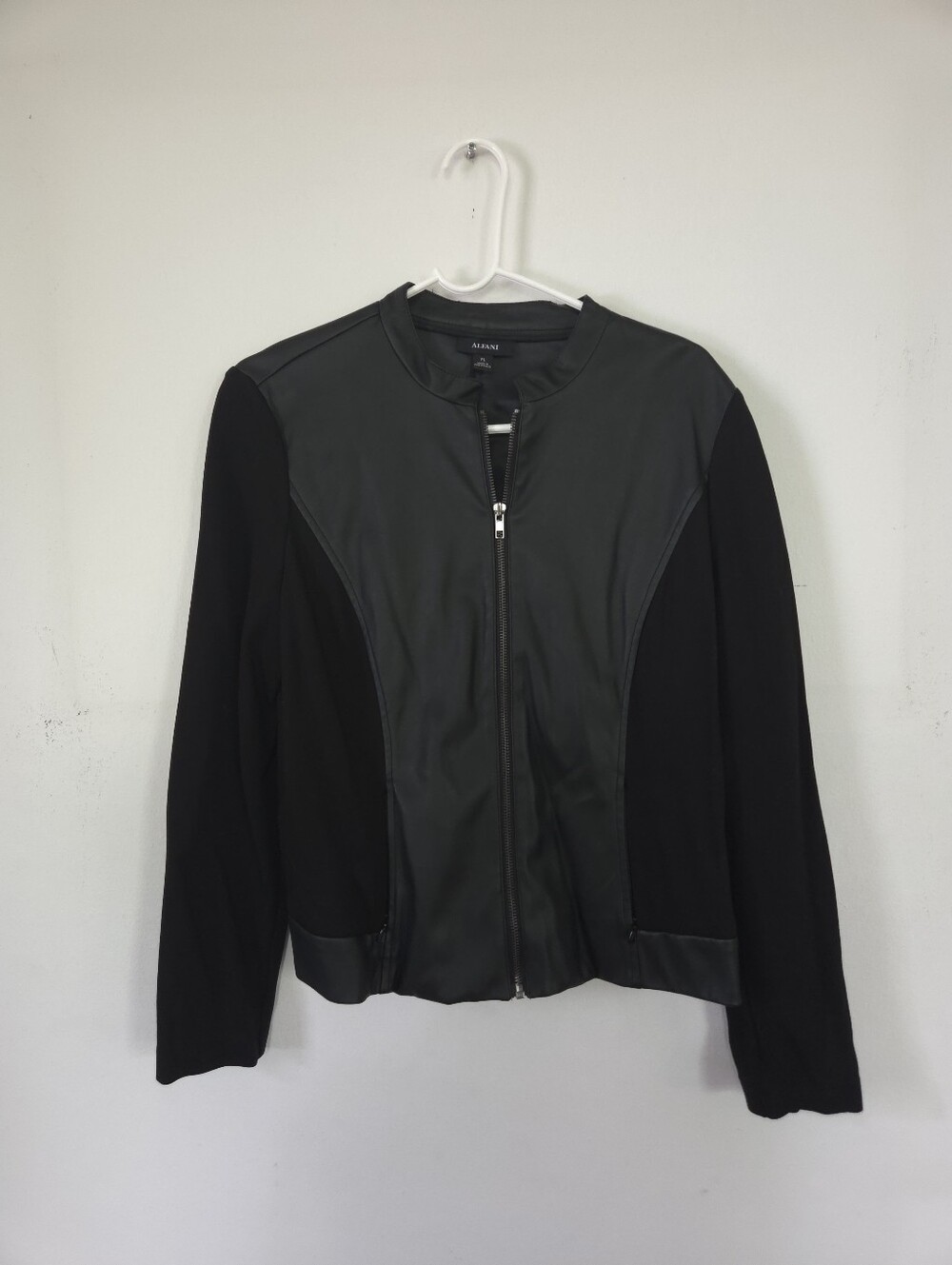 Alfani Black Mixed-Media Zip Front Jacket